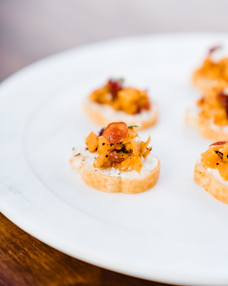 Our Holiday Menu features seasonal bites like this Butternut Squash and Cranberry Crostini with herbed goat cheese on a parmesan crostini.

#foodandwine #holidayparty #feedfeed #eater #forkyeah #food52 #getoutandgather #tastethegoodlife #catering #eventcatering #horsdoeuvres