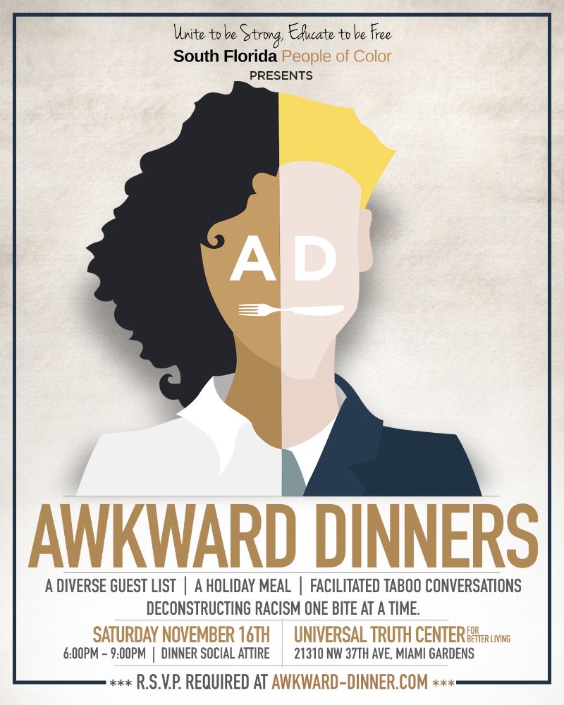 MiamiShoresPoC's tweet photo. You're invited to our Awkward Dinner🍝 Can the comfort of a good meal help heal a society bitter with racial and political strife? - https://t.co/aSrGZTvGLu #awkwarddinner #unity360 #sfpoc https://t.co/6eJjV09BJU