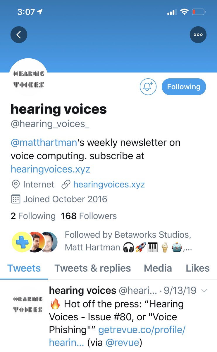 Finally met  @matthartman! Does anyone love audio tech more than him? Follow him to learn about future of audio and subscribe to his  @HearingVoicesNY newsletter. He also may have a podcast. • And follow  @hartmanquotes to learn more about him. [Thx for connecting us,  @borthwick] – at  Betaworks Studios