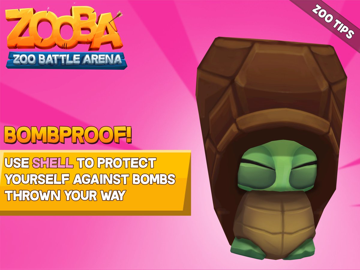 ZooBattleArena's tweet photo. Remember this tip and Shelly won't take bomb damage ever again! (Well, she will, but a lot less often!) 🐢
#zooba #zootips https://t.co/9aUTE2EYYg