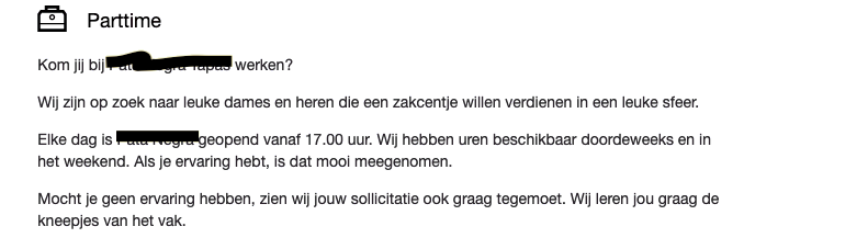 RonaldPlokker's tweet photo. Sommige werkgevers in de #Horeca zullen het nooit leren.... Leuke dames en heren zoeken, die desnoods het VAK geleerd wordt, maar letterlijk een "zakcentje" als beloning ...#kHN #HorecaVerdientBeter https://t.co/dCceEsCGRH
