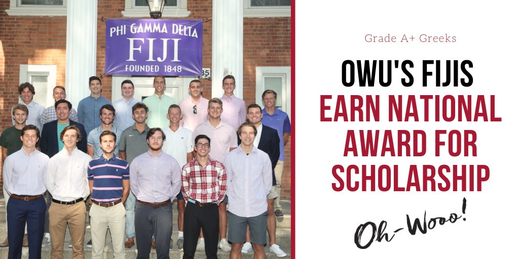 OhioWesleyan's tweet photo. Out of 147 FIJI chapters across the country, Ohio Wesleyan's Theta Deuteron chapter won the Jordan Bowl for having the highest comparative scholarship👏

Congrats Bishops, keep it up! ➡️ https://t.co/UFjWJKVkvs

#OhWooo #GreatToBeABishop #OWUPride https://t.co/bFonoRt8DL