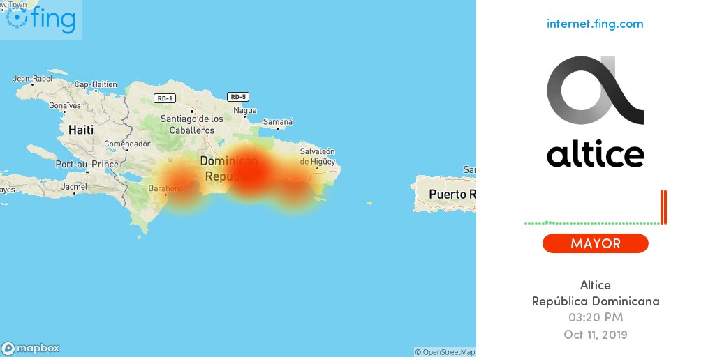 outagedetect's tweet photo. 💥 #Falla Mayor de internet detectada: #Altice en #RepúblicaDominicana desde las 03:20 PM, afectando #SantoDomingoEste #LaRomana #Azua

🇩🇴 Mapa en vivo y análisis
👉 https://t.co/wh3FEgRXSe

#Altice_Do #Alticefalta #Alticedown #nointernet #offline #DominicanRepublic https://t.co/d5zyieEth3