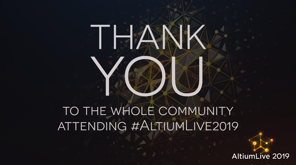 altium's tweet photo. Huge thank you to #AltiumLive2019 Sponsors 🙏@SierraCircuits💎@TempoAutomation @TEConnectivity @InspectarTeam @Prototron @MicrochipTech @smtassembly @omnipcb @SDPCB @SOLIDWORKS @TactoTek  #OakMitsui #Insulectro #VPItechnology @IConnect007 @IPCassociation @SMTAorg @IPCassociation https://t.co/WE7wAgQ0Ir