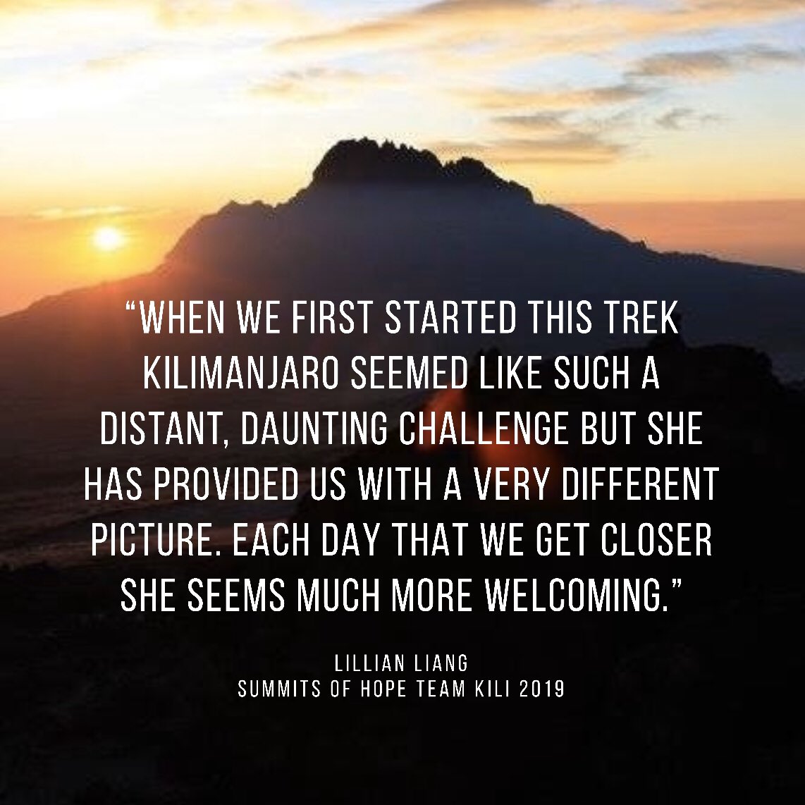 The 2019 team has arrived at Mawenzi Tarn Camp (at 14,200 feet) and team member Lillian Liang called in with a new Basecamp Live update. 

summitsofhope.com/baseCampLive

If you haven’t already, please make a donation to help support BC Children’s Hospital.

#summitsofhope #kili2019