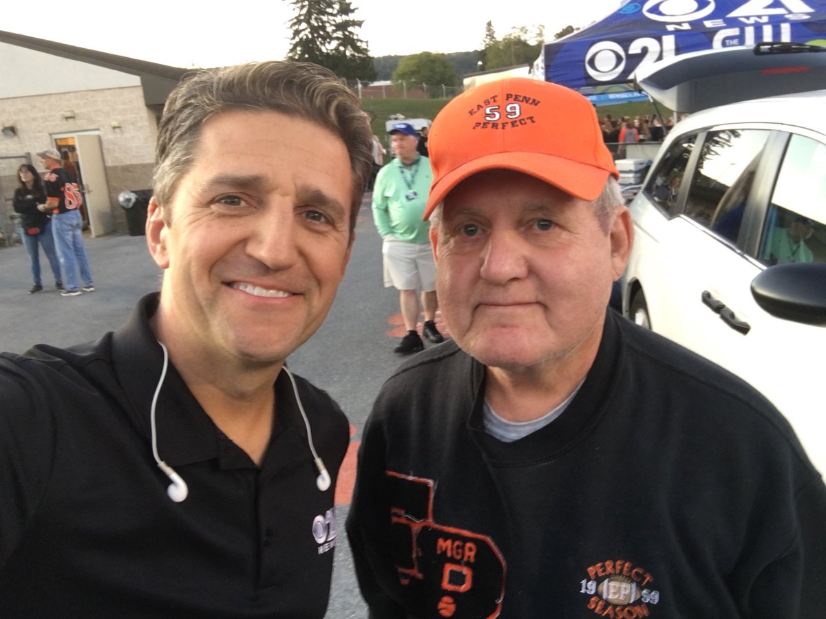 JoelDReports's tweet photo. Cool meeting this guy tonight! 
He was on East Penn’s Perfect season in 1959!  
They didn’t give up any points!! @CBS21NEWS  #FirstScoreFriday https://t.co/GrCSBUplTz
