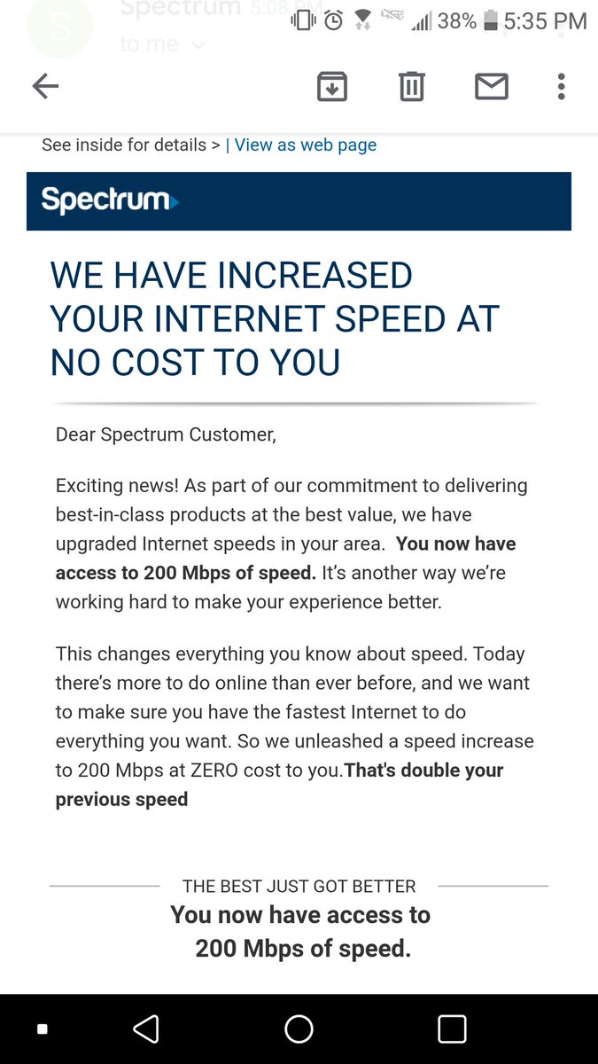 derekcolemanco's tweet image. OH YEAH!!! Shout out to #spectrum for 2x my internet speed for free. 100 to 200mbs. #getspectrum everyone.