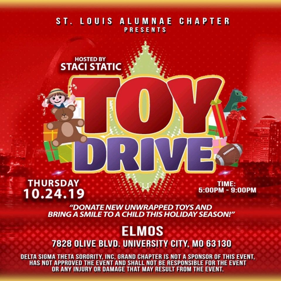 SLADST1913's tweet photo. The St. Louis Alumnae Chapter assists hundreds of families with Christmas annually! We need your help with collecting toys. 🧸🎁 Join us at Elmo‘s Lounge on Thursday, October 24th from 5-9pm! **New and unwrapped toys please** See you there‼️ #SLADST https://t.co/CCyBrido8P