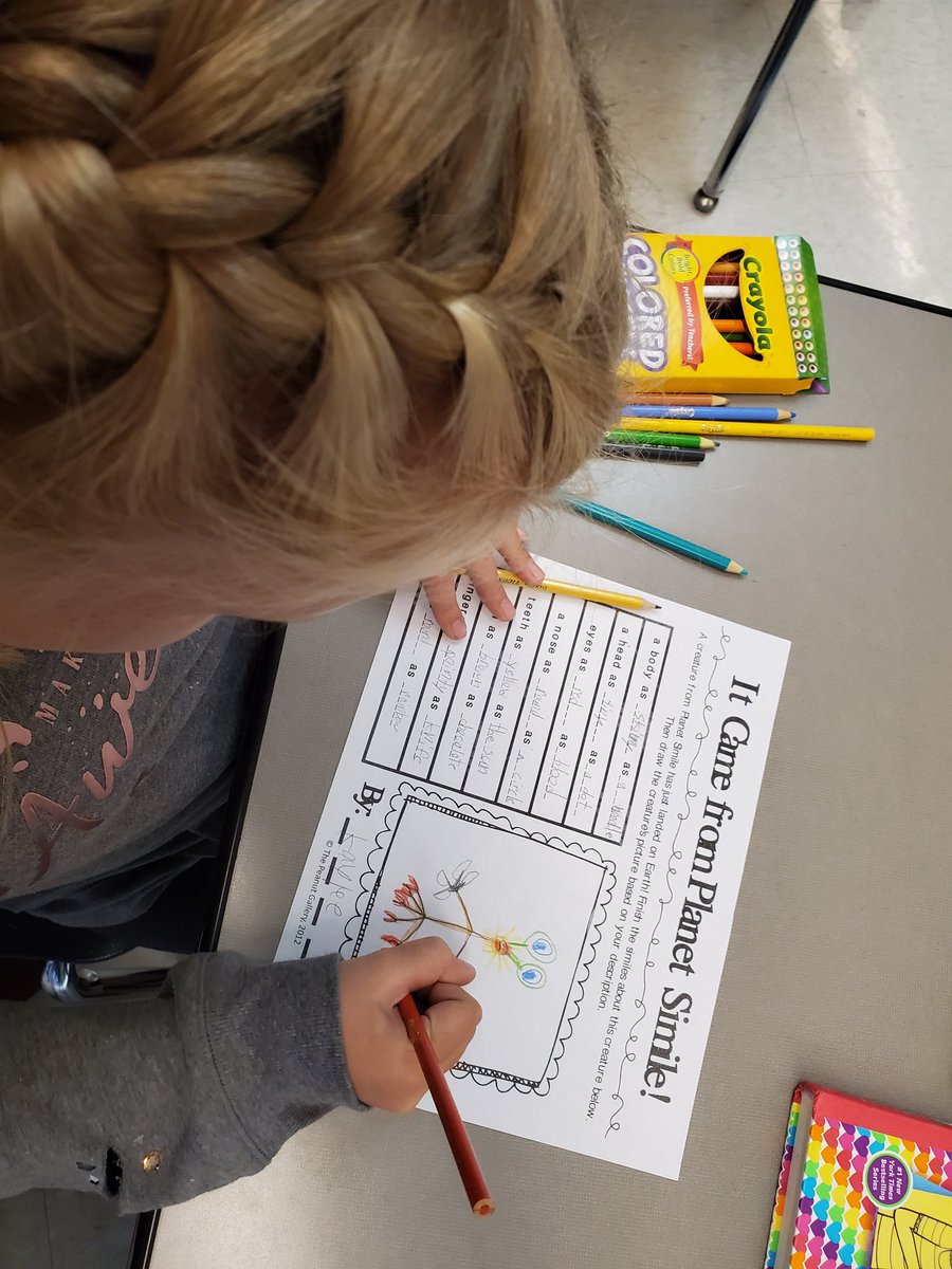 teacherschmidt6's tweet photo. Simile aliens! Such a fun way to practice non-literal language. I love their creativity! #RCSDchampions @rcsdfiddyment https://t.co/fP0b3unugR
