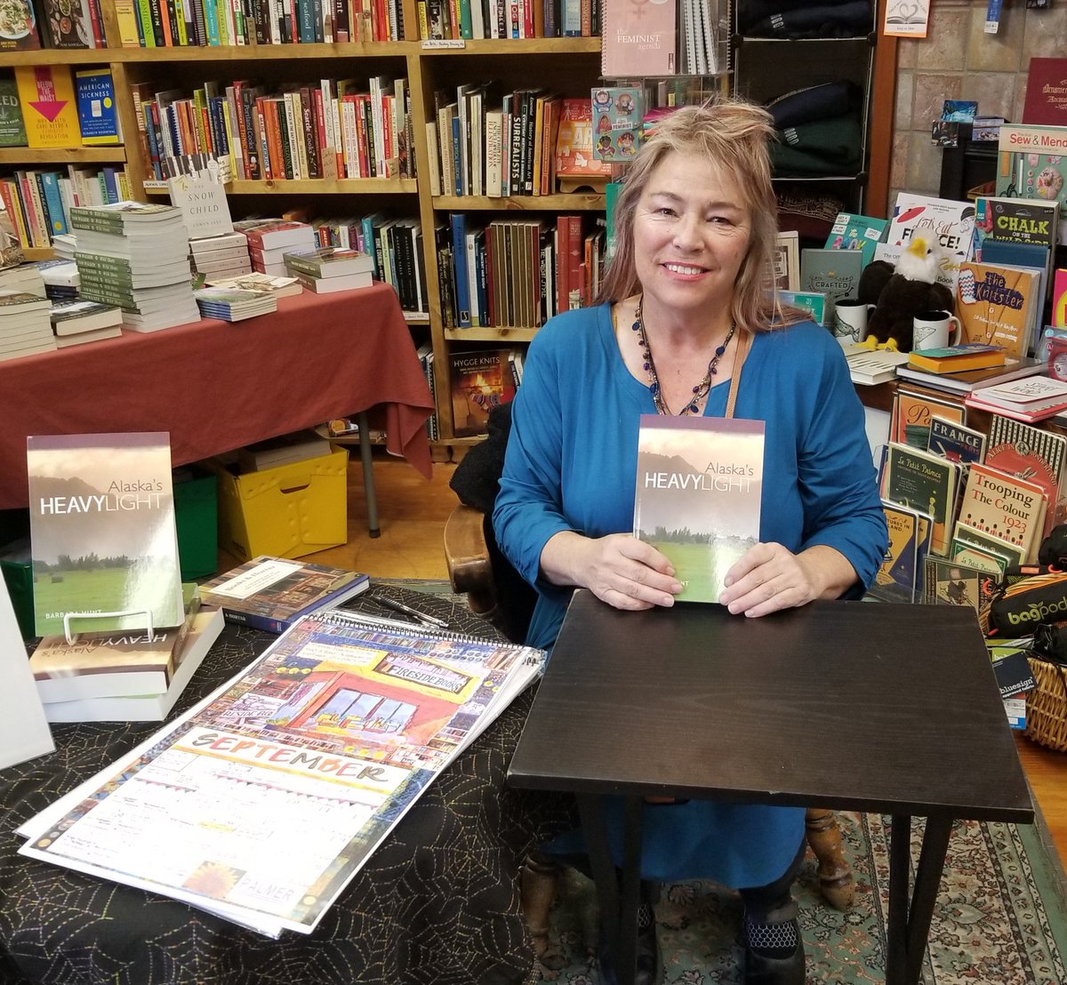 FiresideBookAK's tweet photo. Barbara Hunt is here!
Come have a chat about her brilliant new Palmer events calendar and pick up a copy of her book, Alaska's Heavy Light!
5p.m.-7p.m. https://t.co/JbY00Pkjg2