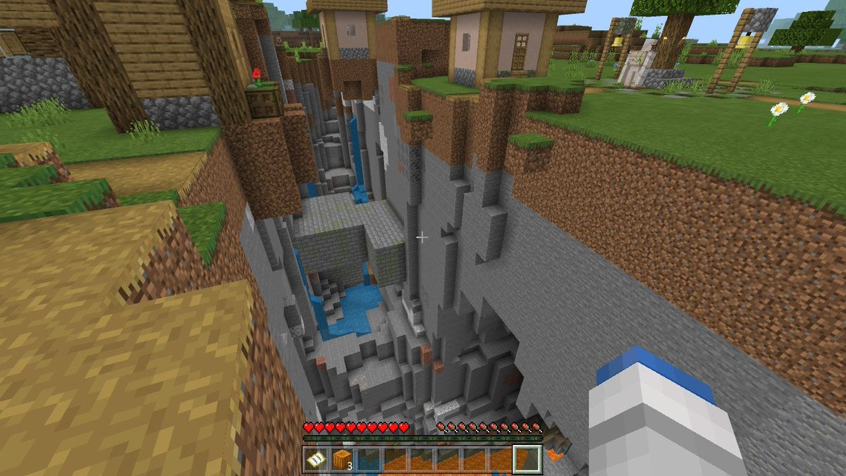 Cat 凄いとこに村ができてるw 何気に要塞も見えてるのが素敵 スポーン地点から山を右に見ながら進むとあります Minecraft マイクラ マインクラフト Nintendoswitch