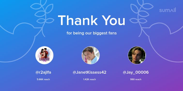rhian_uno's tweet photo. Our biggest fans this week: r2ajlfa, JanetKissess42, Jay_00006. Thank you! via https://t.co/fjU4HqPvaB https://t.co/ykchd09HkM