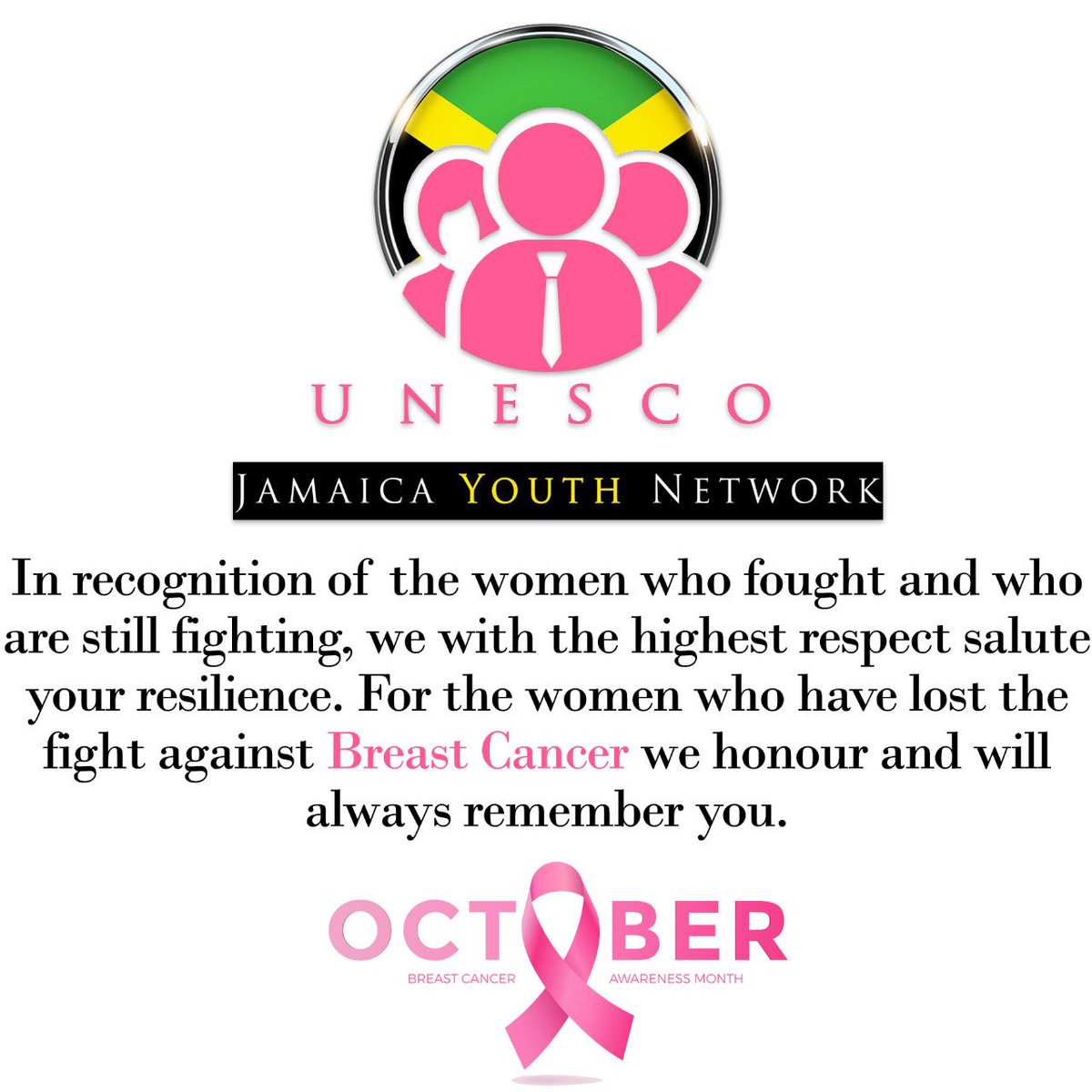UNESCO_JYN's tweet photo. In recognition of the women who fought and who are still fighting, we with the highest respect salute your resilience. For the women who have lost the fight against Breast Cancer we  honour and will always remember you. https://t.co/oDJJw5Varz
