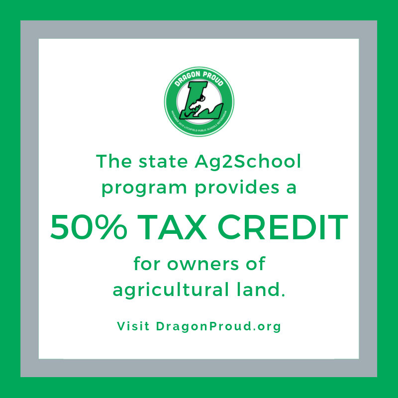 Litchfield465's tweet photo. Are you an owner of agricultural land? The Ag2School tax credit for school bonding referendums is 50% for property taxes payable in 2020 and scheduled to increase to 70% by 2023. 

Learn more at https://t.co/d9alZx0eCh. https://t.co/EVJCCaFAmf