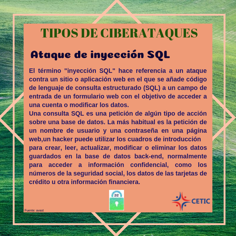 CETICMX's tweet image. Los ciberataques aprovechan las vulnerabilidades, ya estén asociadas al software, a los dispositivos informáticos o a las personas que los administran y utilizan. 
#CETIC #Ciberataques #SeguridadInformatica #Hackers #Empresas #Malware #Phishing #InyeccionSQL #Denegaciondeservicio