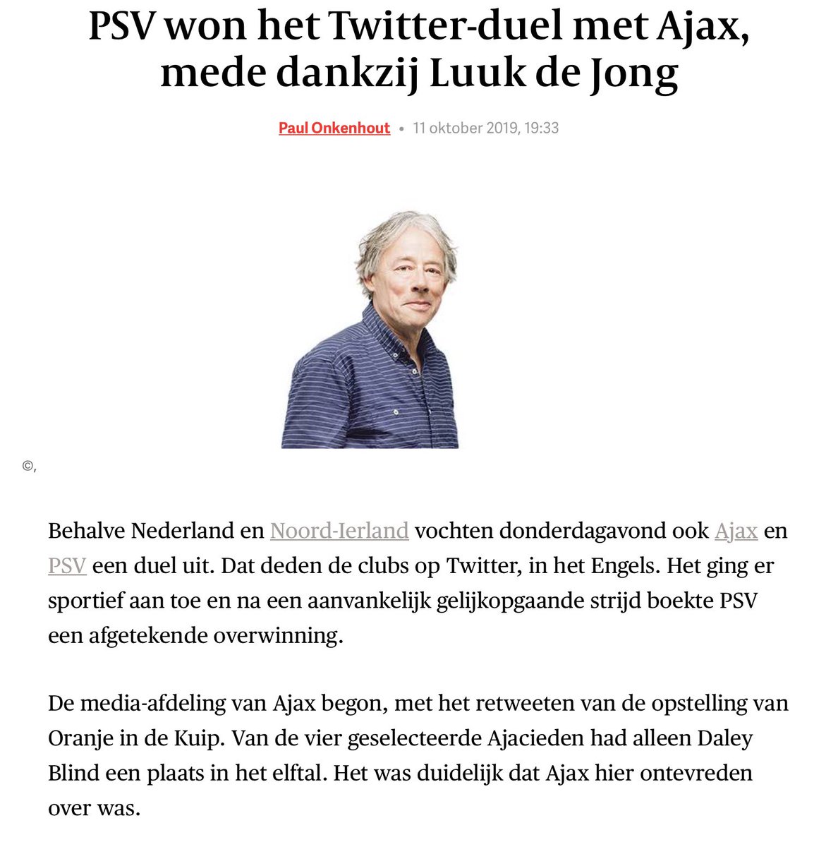 voshans's tweet photo. #Luukinho is alles wat Luuk de Jong niet is, maar er blijft genoeg over.
Zoals een hรฉle voetbalcolumn van @PaulOnkenhout in @volkskrant.
#LuukdeJong #Oranje
#NEDNIR #Ajax #PSV https://t.co/woZnm7otqR