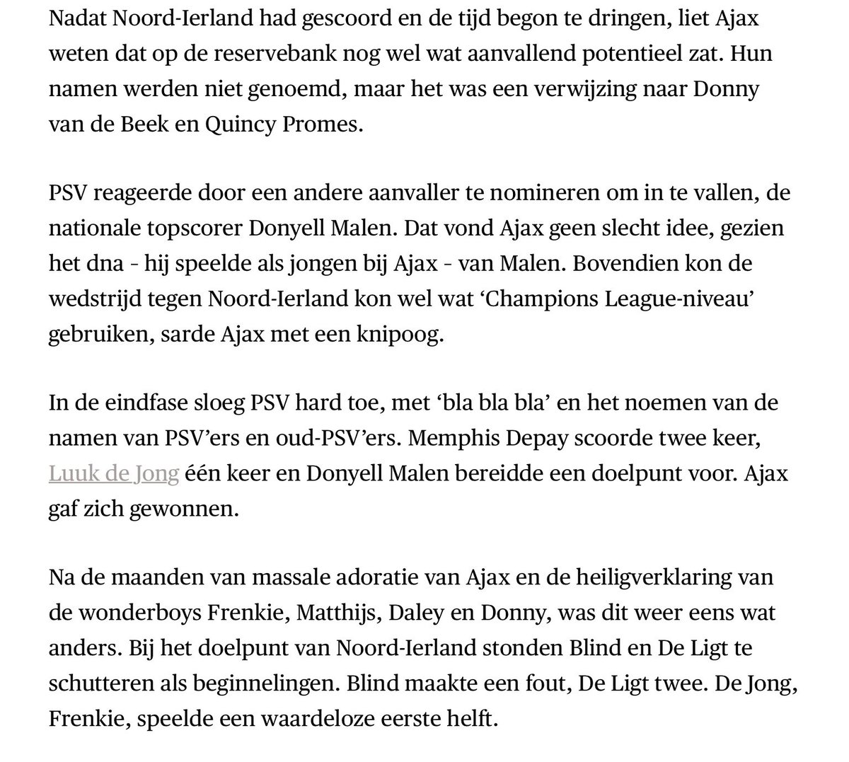 voshans's tweet photo. #Luukinho is alles wat Luuk de Jong niet is, maar er blijft genoeg over.
Zoals een hรฉle voetbalcolumn van @PaulOnkenhout in @volkskrant.
#LuukdeJong #Oranje
#NEDNIR #Ajax #PSV https://t.co/woZnm7otqR