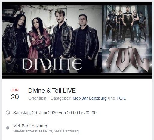 TrishHealson's tweet photo. Event June 20, 2020 (DIVINE &amp; TOIL) @ Met-Bar Lenzburg / Switzerland https://t.co/T4nBioOeSU