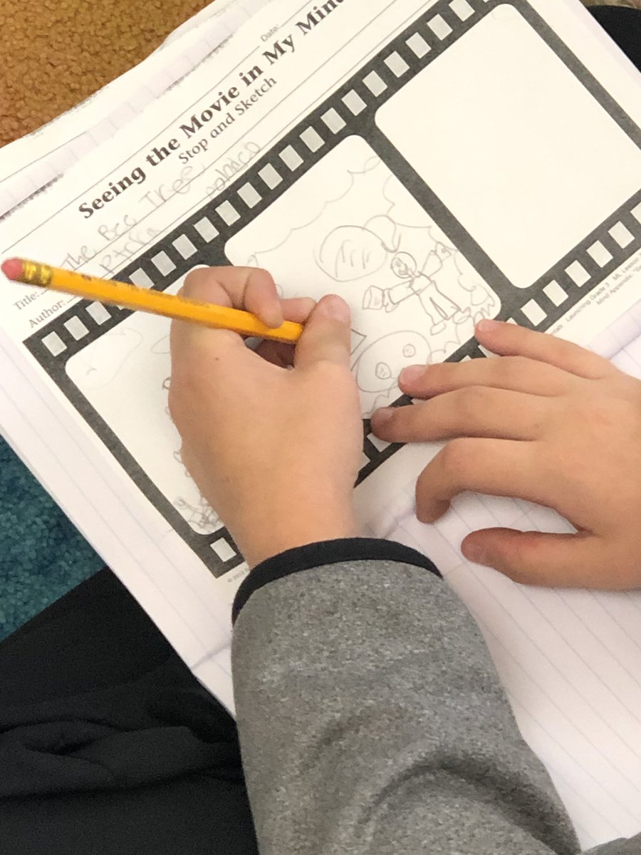 mrs_zangara's tweet photo. No biggy, just stopping and sketching the movies in our minds after some accountable talk to discuss the most important details! #gnr2019 #3rdgradereaders #schoolwide https://t.co/0VLgp45fqC