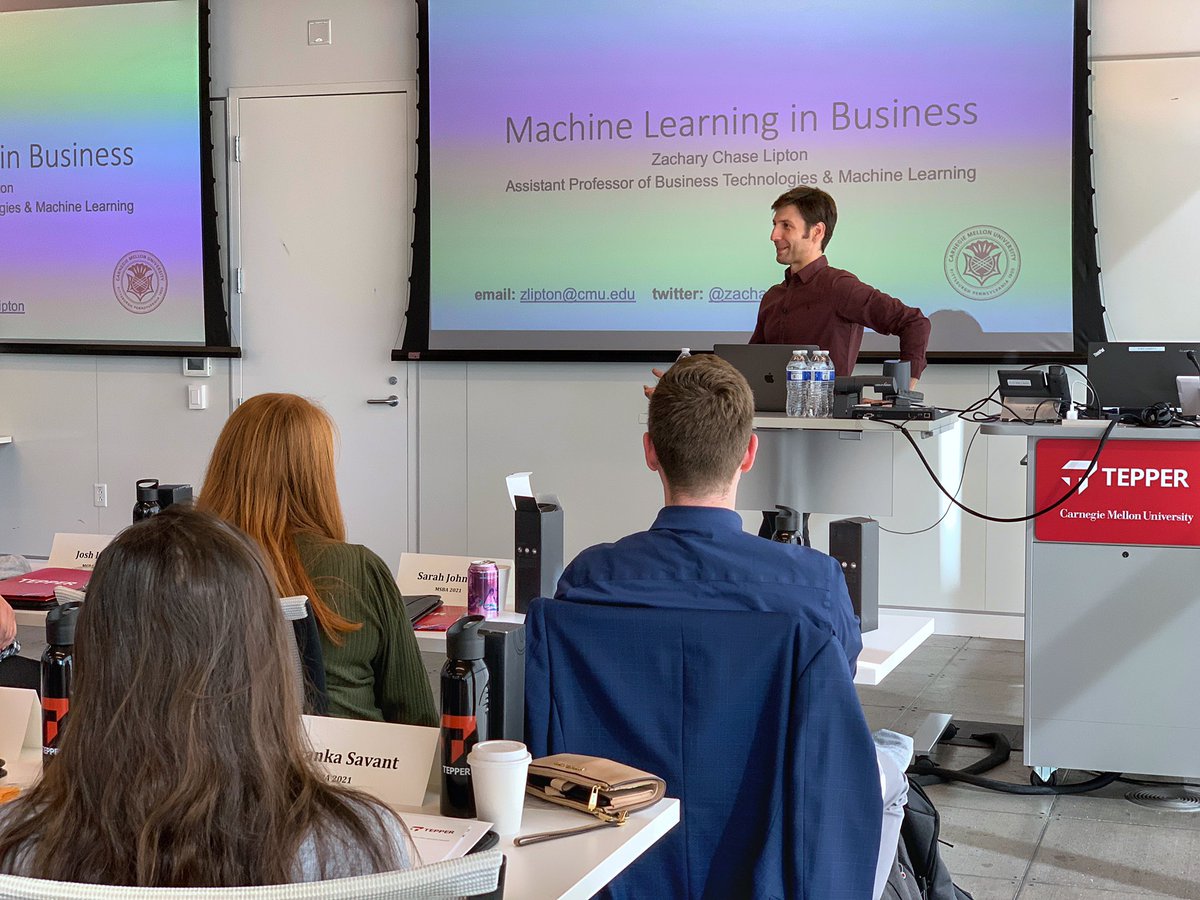 teppercmu's tweet photo. Prof @zacharylipton talks about AI &amp; ML in business to our new #tepperMSBA cohort. #carnegiemellon #businessanalytics https://t.co/VRCgmCFV99