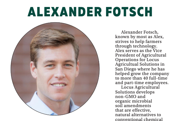 LocusAg's tweet photo. #ICYMI Our VP of #Agriculture Operations Alex Fotsch, was named a 2019 #aggrad30 under 30 for shaping the #futureofagriculture. Check him out in the official @AgGradNation winner book here: https://t.co/bxBewRxJSw https://t.co/RihaxY5zdj