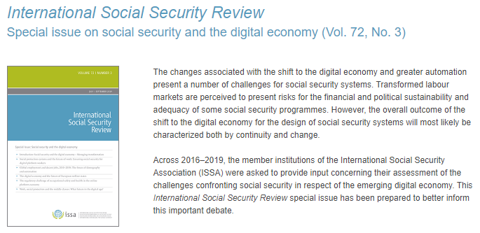 ISSACOMM's tweet photo. #SocialSecurity and the #digitaleconomy is the focus of this Special Issue of the International Social Security Review
Free access for ISSA members #IntSocSecReview #ISSAWSSF
@SociologyLens https://t.co/Hgbw0J80Kc https://t.co/jcmQRCIRmg