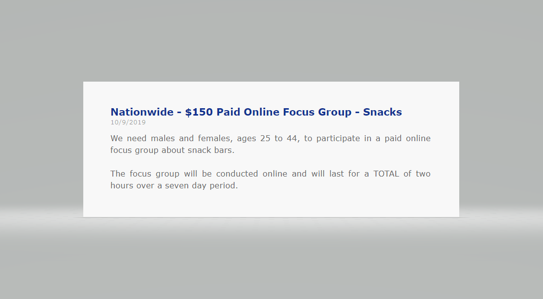 Nationwide - $150 Paid Online Focus Group - Snacks
bit.ly/2Oy02zZ