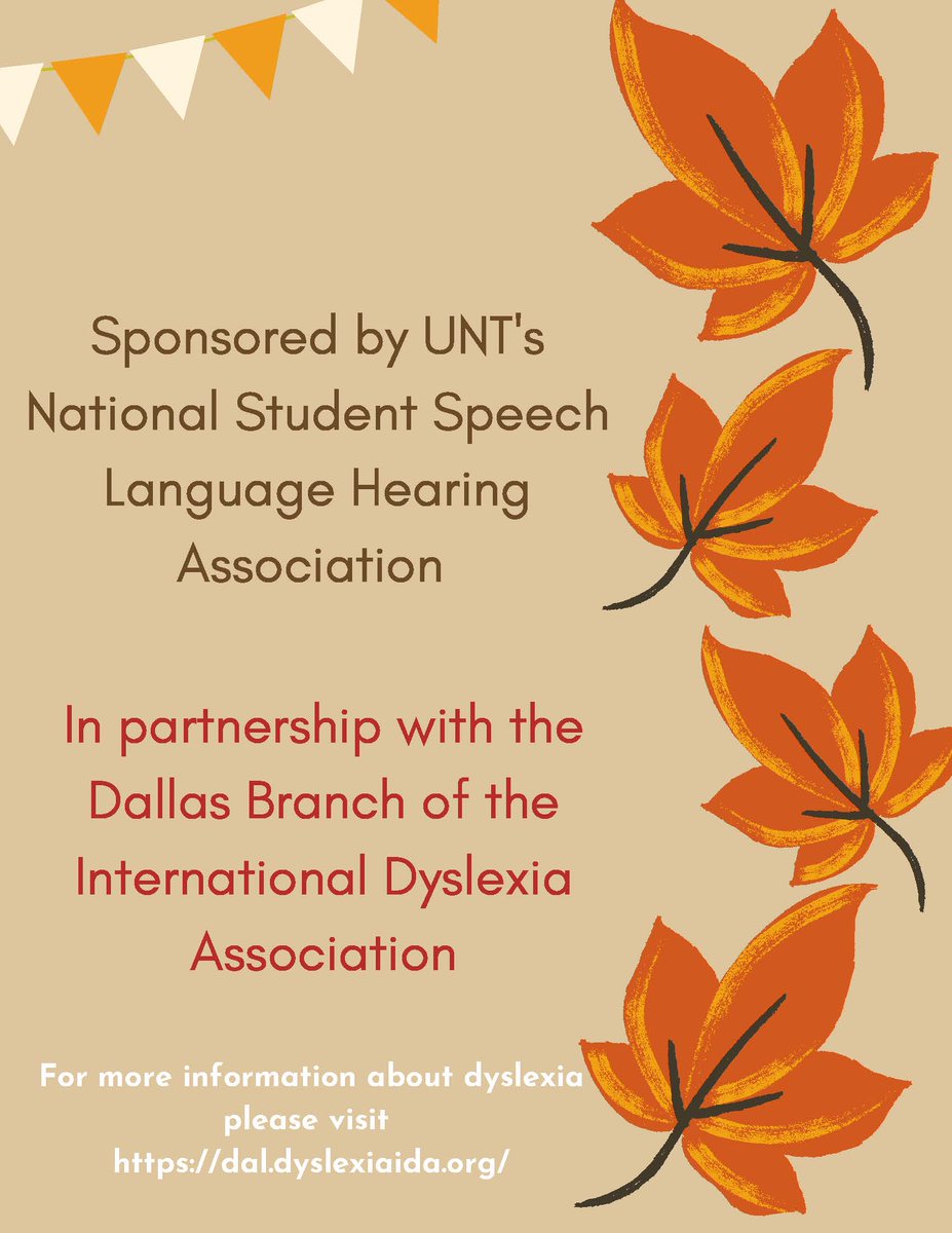 ASLPatUNT's tweet photo. UNT's NSSLHA has organized an event for 10/26/19. "Experience Dyslexia" will have volunteers from the Dallas branch of the International Dyslexia Association come and simulate what is like to have dyslexia. This will be a great experience for all including kids! https://t.co/LUw02IHqZh