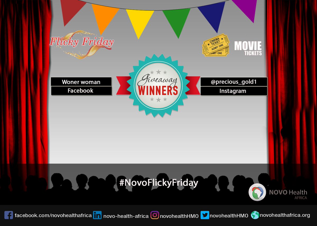 NovoHealthHMO's tweet photo. It's another #NovoFlickyFriday !!!⠀ ⠀
Here are our Winners with the highest likes, comments (with hashtag #Novoflickyfriday) and tags on all our activities for this week.⠀⠀⠀⠀
Please DM your location to get your cinema win.⠀ Keep your eyes peeled for next week Friday .⠀⠀ https://t.co/ONlft1Q0dr