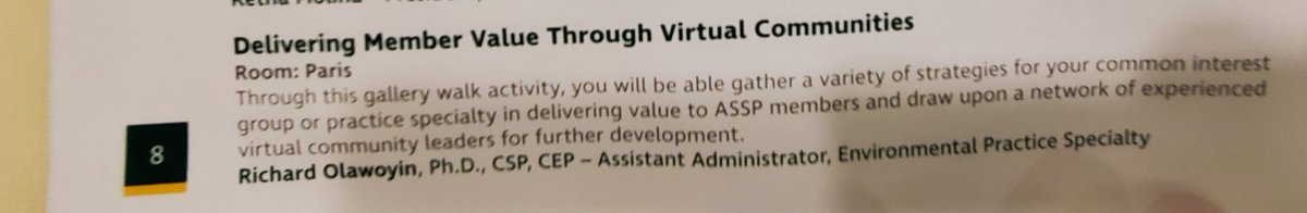 DukeDerdock's tweet photo. Final sessions for the day!
Richard Olawoyin presenting - Delivering Member Value Through Virtual Communities
#ASSP #LightningSessions #ASSPCentralFloridaChapter #ASSPRegionIV
#Chicago #ASSPLeadershipConference https://t.co/gLslEAzhJc