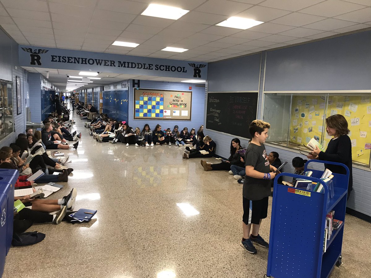 MrGallagherEMS's tweet photo. Another amazing #TechFree day of learning @EisenhowerMS. “Unplugged” StuCo morning meeting &amp; announcements, open-middle math, trading/bartering and a schoolwide reading train to cap off the day...more pics to follow! @TroyAve @CharlesSeipp @MathRoxNJ @ShanRodas @socialstudierox https://t.co/zZ4b9qfwjS