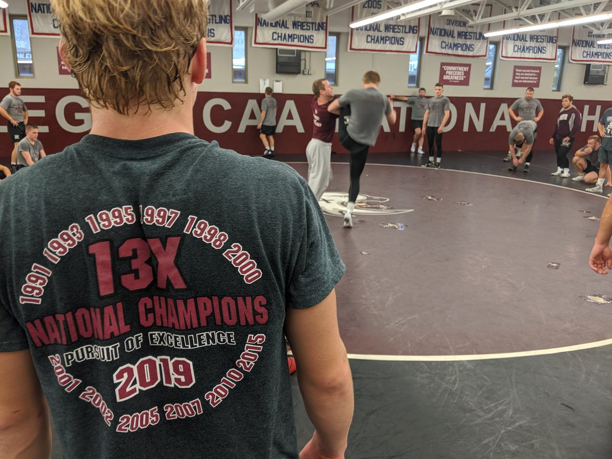 AugsburgAuggies's tweet photo. The champs are back at it! Augsburg men's wrestling is back in the room, ready to defend it's 2019 NCAA D-III national title and take aim at championship No. 14! #d3wrestle #AuggiePride https://t.co/rswlJPHeAz