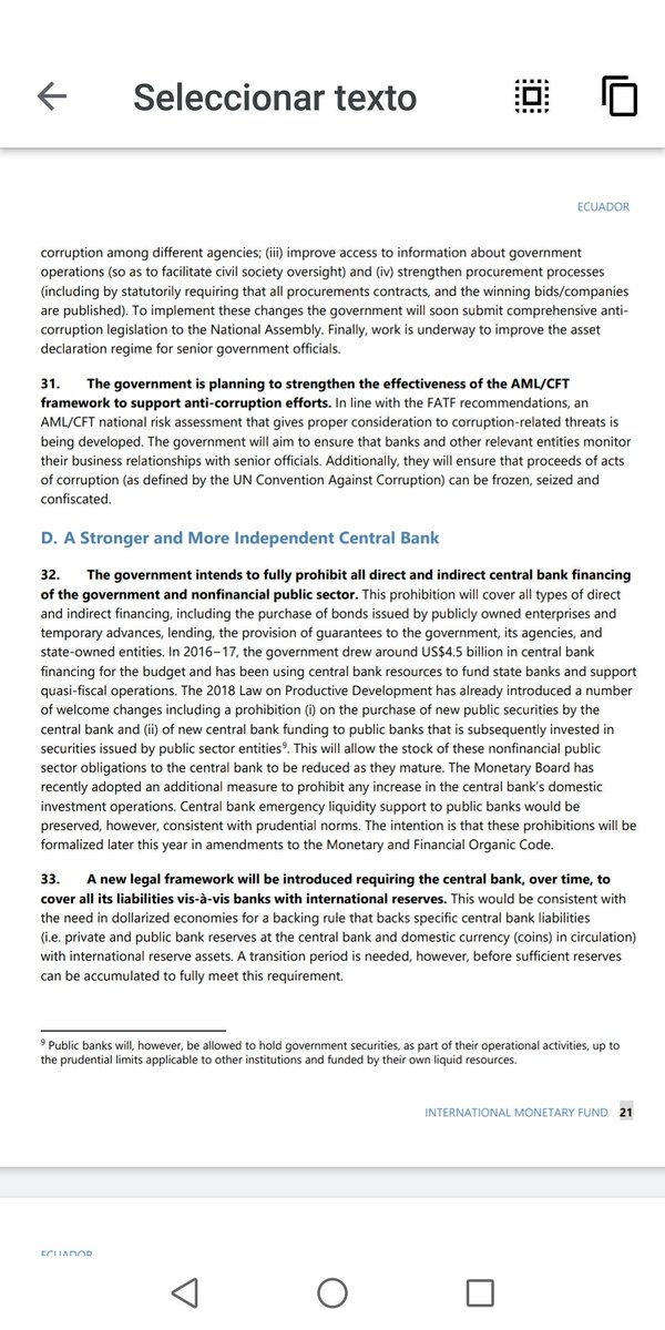 PabloDavalos63's tweet photo. En la página 21 de la Carta de Intención con el FMI: "independencia del Banco Central", en contexto de tipo de cambio fijo basado en dolarización, no cabe la independencia del Banco Central porque no emite moneda. A no ser que se quiera emitir dinero. https://t.co/uGMYZQfKKx