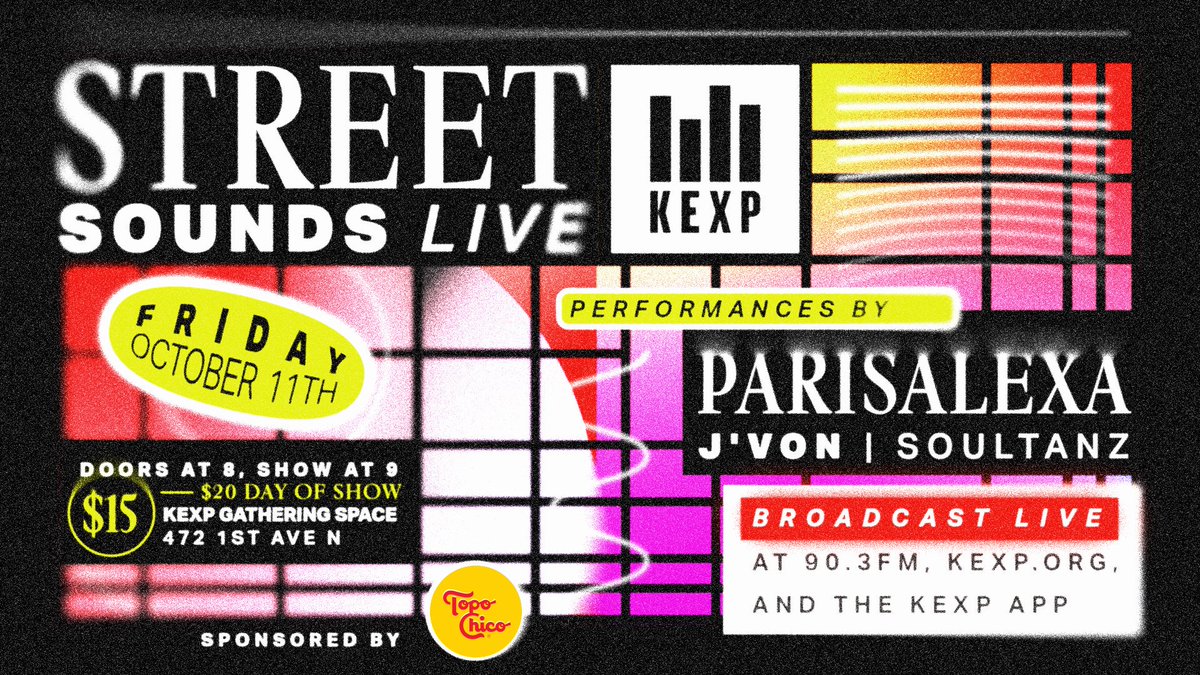 Pre-sale for tonight's Street Sounds Live is now closed, but tickets are still available at the door for $20! Don't miss performances from <a href="/parisalexamusic/">PARIS ALEXA</a>, @itsjvon, and <a href="/soultanzmusic/">Shayhan</a> + sets by KEXP DJs <a href="/StasTHEEBoss/">STASIA</a> and <a href="/MFRAM0S/">RAMOS</a>. More details: ow.ly/b10W30pHNX0