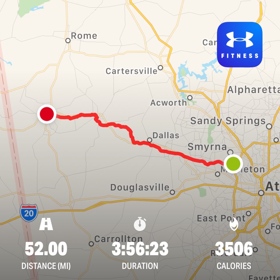 jopa's tweet photo. Smyrna to Cedartown.  Last 10 pretty hilly but rode it all.  Thanks to Kay and Sue for picking me up. https://t.co/8fzKvwyc5w