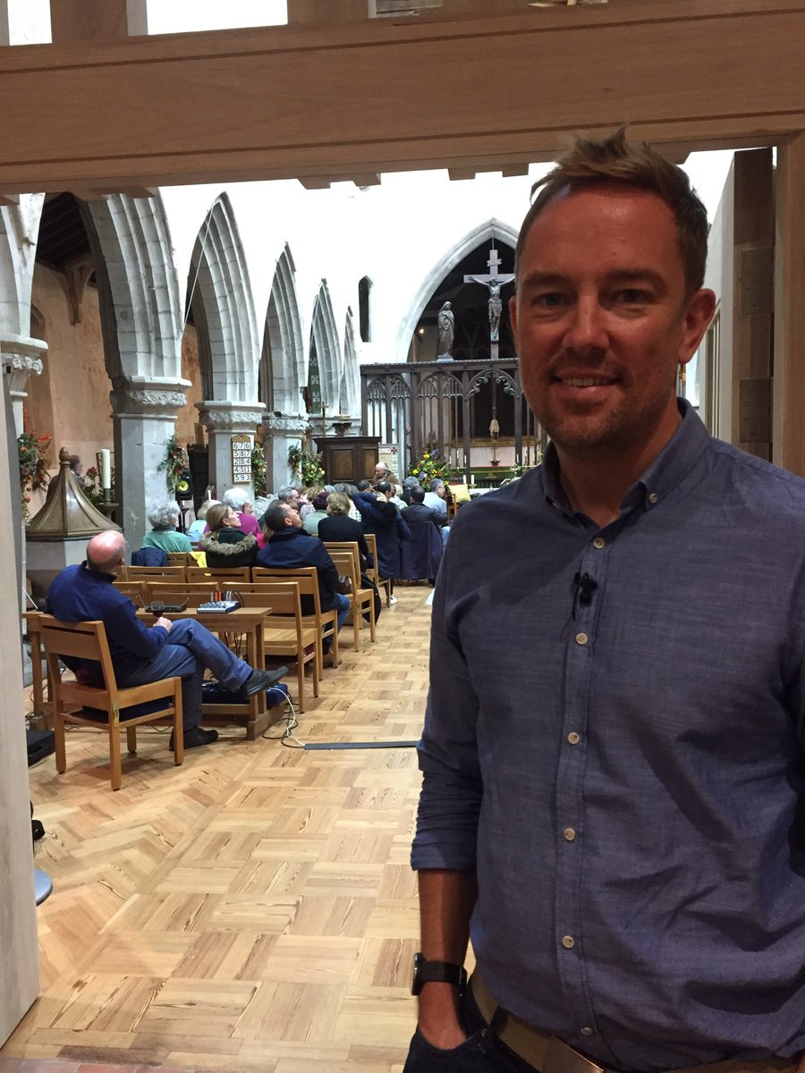 FlamsteadBkFest's tweet photo. Wonderful evening with @SimonThomasSky at our Books In the Belfry event tonight. So many people helped by the moving candour of his experience. Thank you Simon. Our late co-founder Vikki Orvice would have been delighted. https://t.co/dZDb73Dzlz