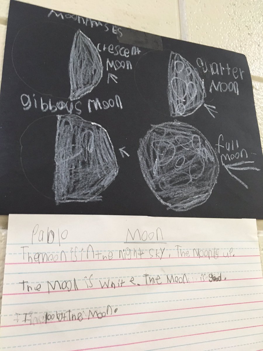 MrsCherryEL's tweet photo. G2 EL Language Objective: Students can identify and describe moon phases by using visuals, word bank &amp; text clues. crescent moon:”It’s the banana moon!”They wrote complete sentences and presented to the class by reading what they wrote.LOVETHESEKIDS! #FAMEatBES @brookhillelem https://t.co/ftiAA87MqA