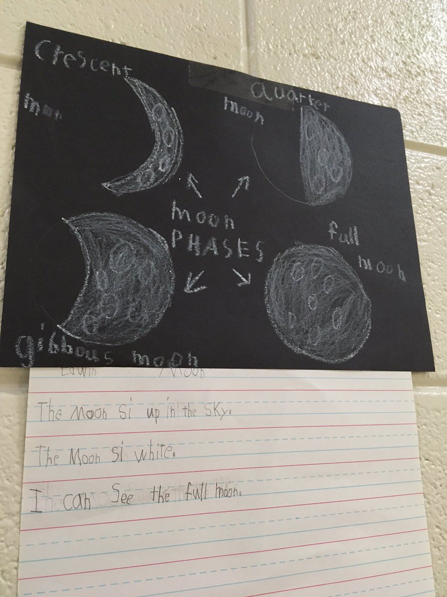MrsCherryEL's tweet photo. G2 EL Language Objective: Students can identify and describe moon phases by using visuals, word bank &amp; text clues. crescent moon:”It’s the banana moon!”They wrote complete sentences and presented to the class by reading what they wrote.LOVETHESEKIDS! #FAMEatBES @brookhillelem https://t.co/ftiAA87MqA