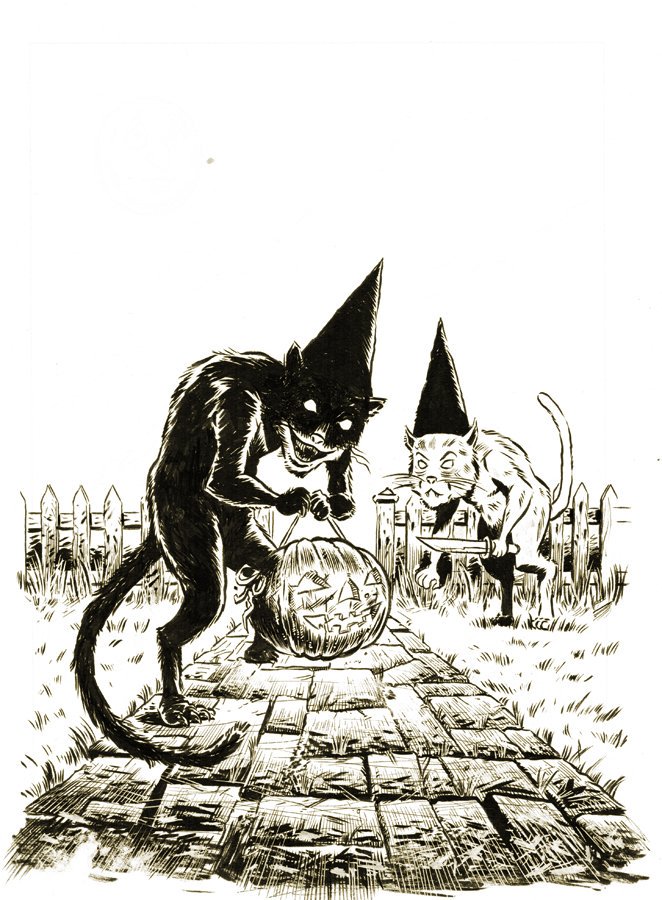 AstroDiabloHQ's tweet photo. Victorian cats in pointy hats?
Carrying Jack o'lanterns?
Down the garden path??
Halloween cards out now-
https://t.co/q27gbFPInI
#Halloween #Cats #Horror #Magick #GreetingCard #HalloweenCard #HorrorArt #HorrorIllustration #Retro #Victoriana #BewareTheAutumnPeople #Sheffield https://t.co/4RnW0fOrjD