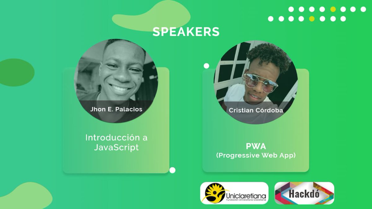 QuibdoJs regresa! en #quibdo el próximo martes 15 de octubre desde las 9am en las instalaciones de <a href="/Uniclaretiana/">Fundación Universitaria Claretiana</a> se estará impartiendo: 

1- Taller de introducción a #javascript 
2- Conferencia de aplicaciones web progresivas (PWA) 

Entrada totalmente libre no te lo pierdas.