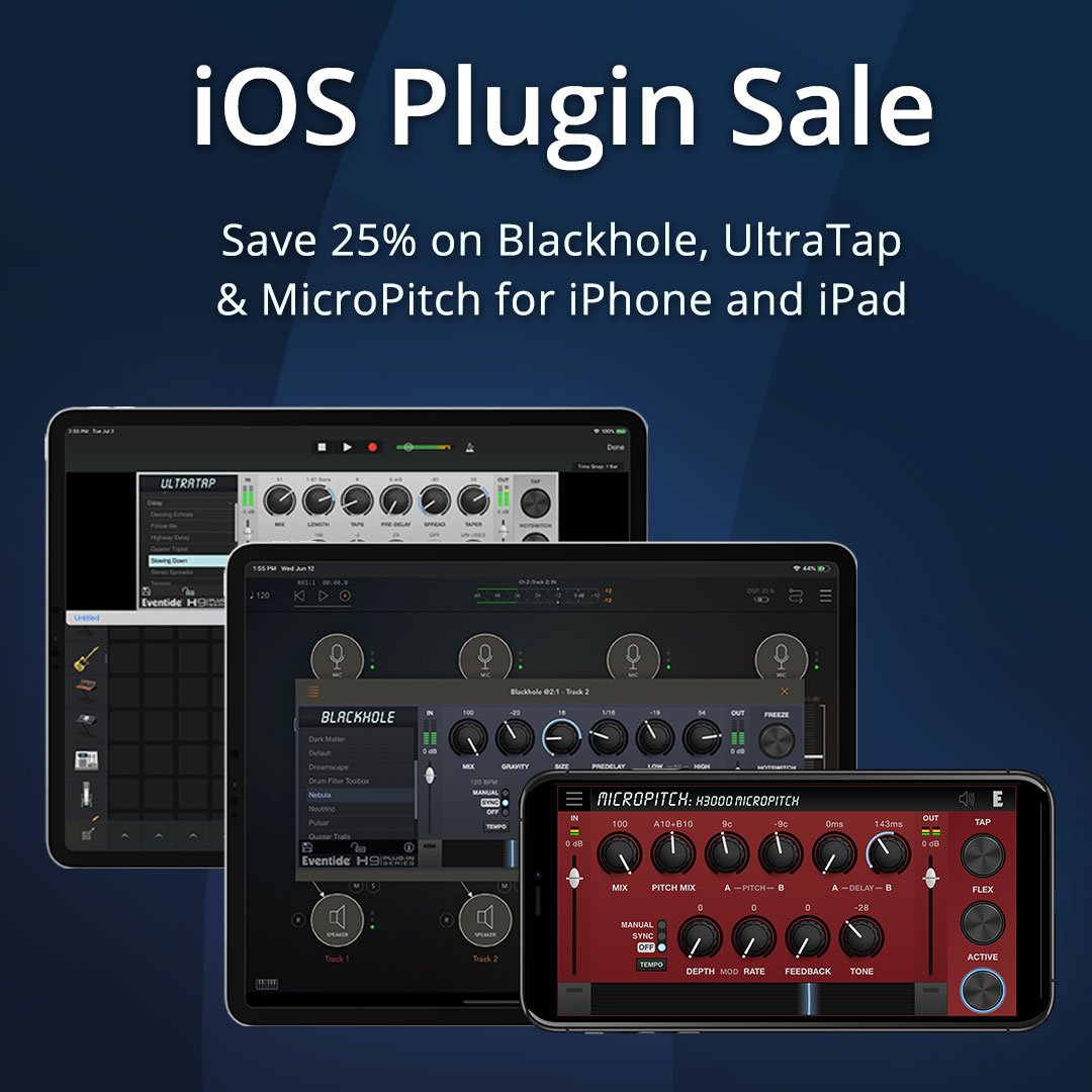 EventideAudio's tweet photo. To celebrate the release of #RotaryMod for iOS, we're putting #BlackholeReverb, #UltraTapDelay & #MicroPitch on sale in the app store! Save 25% on these #iOSplugins before it's too late at https://t.co/d80wg6GEow https://t.co/bafdY8CEau