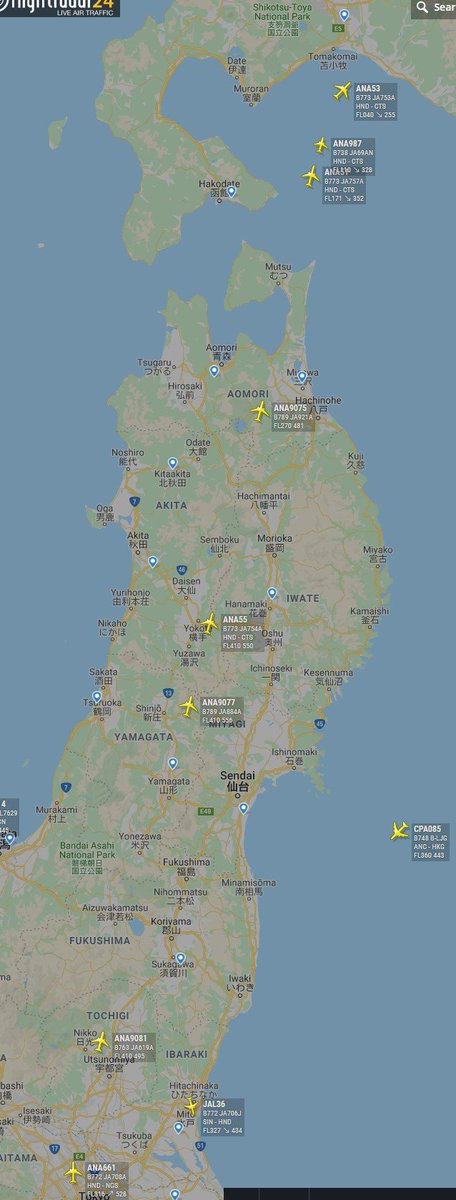 tw192's tweet photo. ２時間前からANAの航空機が新千歳へ避難中
ANA53   B777-300 JA753A
ANA987  B737-800 JA69AN
ANA51   B777-300 JA757A
ANA9075 B787-900 JA921A
ANA55   B777-300 JA754A
ANA9077 B787-900 JA884A
ANA9081 B767-300 JA619A
ANA9091 B787-800 JA824A
ANA9099 B777-200 JA707A
ANA9093 B767-300 JA604A https://t.co/EoPAixgL7Y