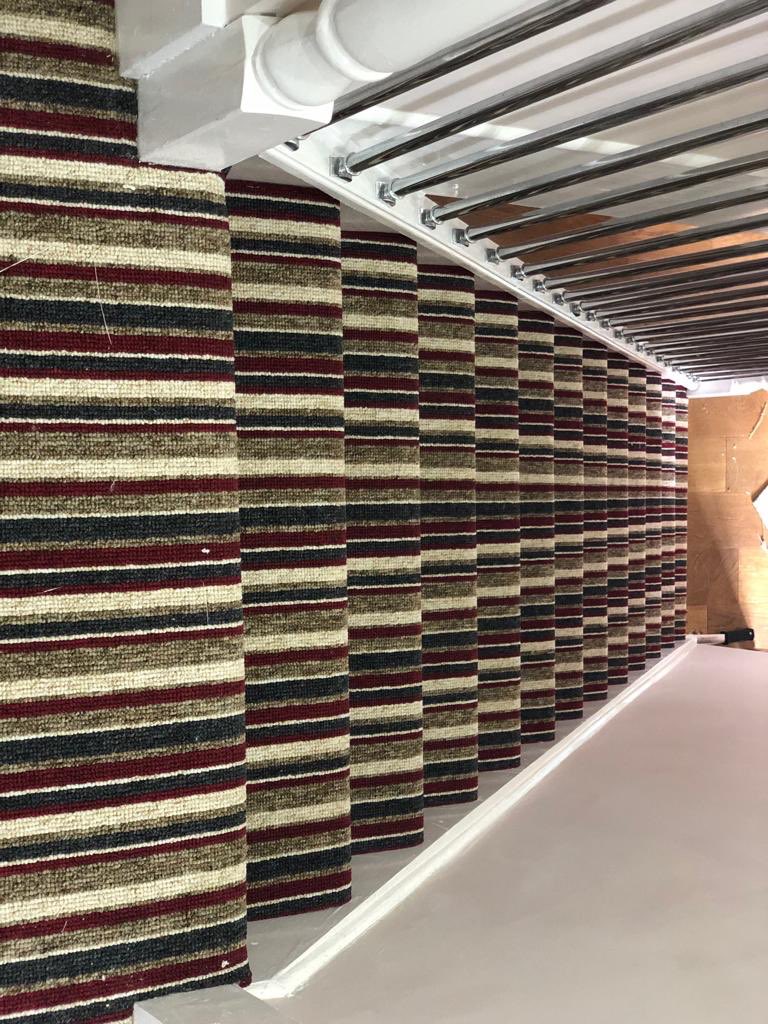FlooringRed's tweet photo. Make a stylist statement with a stripe carpet, we love this stairs and landing carpet that was installed today by our team. #stripecarpet #somethingdifferent #carpet #flooringideas #redflooringdesigns #winghamvillage #welovewhatwedo https://t.co/GwUxoxaHQ6