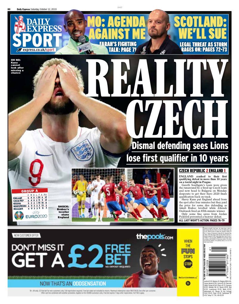 TijaniGoulletAD's tweet photo. Zowat alle Engelse kranten hebben dezelfde kop: #realityczech Zelfs The Times. https://t.co/KLknvY21yH