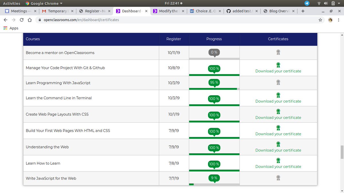 techEmprez's tweet image. #100DaysOfCode  Day 049-053=&amp;gt; 
Back to Back with #devctrainingwithandela
using @OpenClassrooms
courses/quizzes/projects/certifications.
7down... 9 more to go!!!🔥
#javascript #GirlsWhoCode #WomenWhoCode #FrontEnd #meetup1.0 #webdevelopment #CodeNewbie #Careersdev #personalgrowth