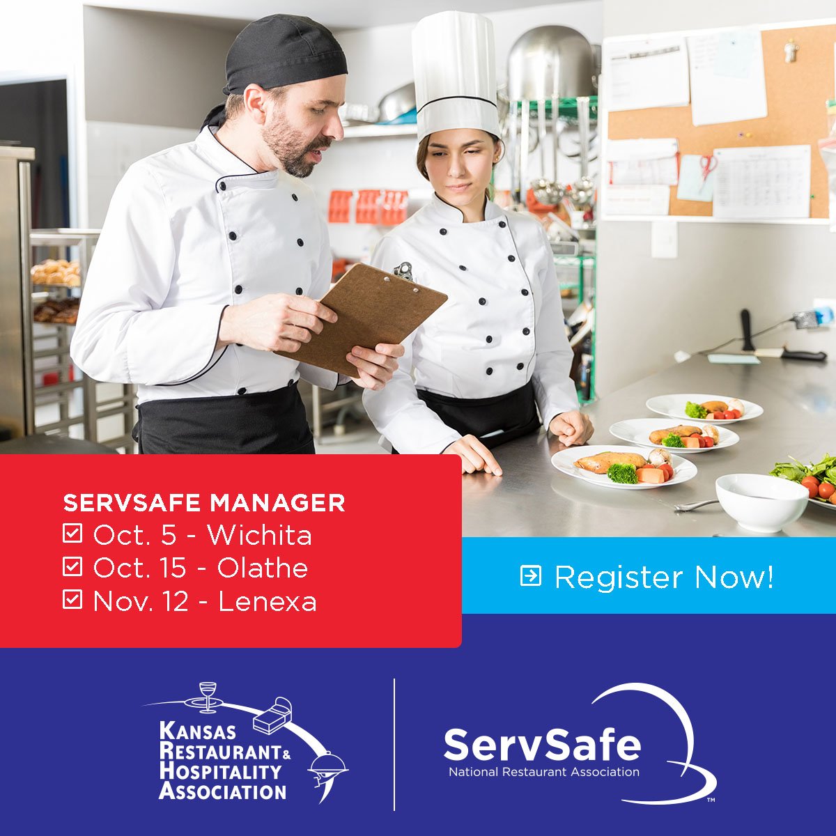 KSRestaurant's tweet photo. Only one more ServSafe Food Manager Certification course left in October! Don't wait - sign up now to learn the skills and tools it takes! Join us here: https://t.co/oIdswcMjDY
#KRHA #KansasRestaurants #Kansas #FoodSafety #ServSafe #TrustedTable https://t.co/ts5Wr4A30S