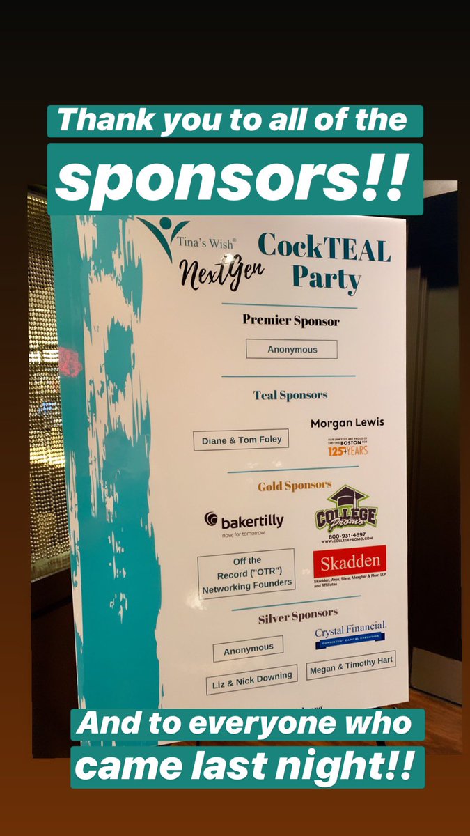 TinasWish's tweet photo. Thank you to everyone who supported &amp; attended our NextGen CockTEAL Party last night! @ChefElleSimone you were incredible! Thank you for sharing your inspiring story with all of us. The event raised $9K for scientific research into the early detection of #OvarianCancer 👏👏👏 https://t.co/s6dLF78zY1
