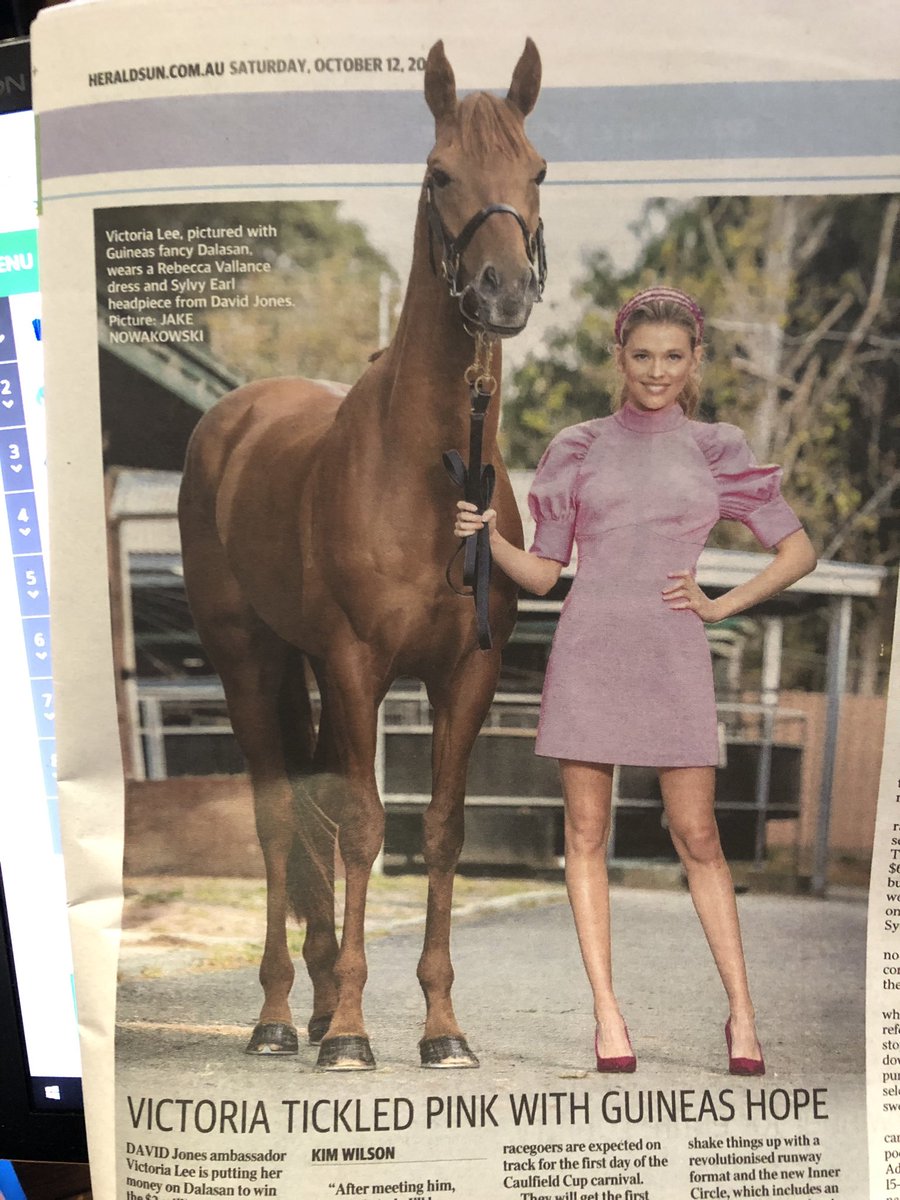 Devastating news for favourite backers. Dalaasan photographed with a model in today’s Herald Sun. The paper has got a thousand favourites beaten over the years doing this. Might as well be carrying 86.5 kgs