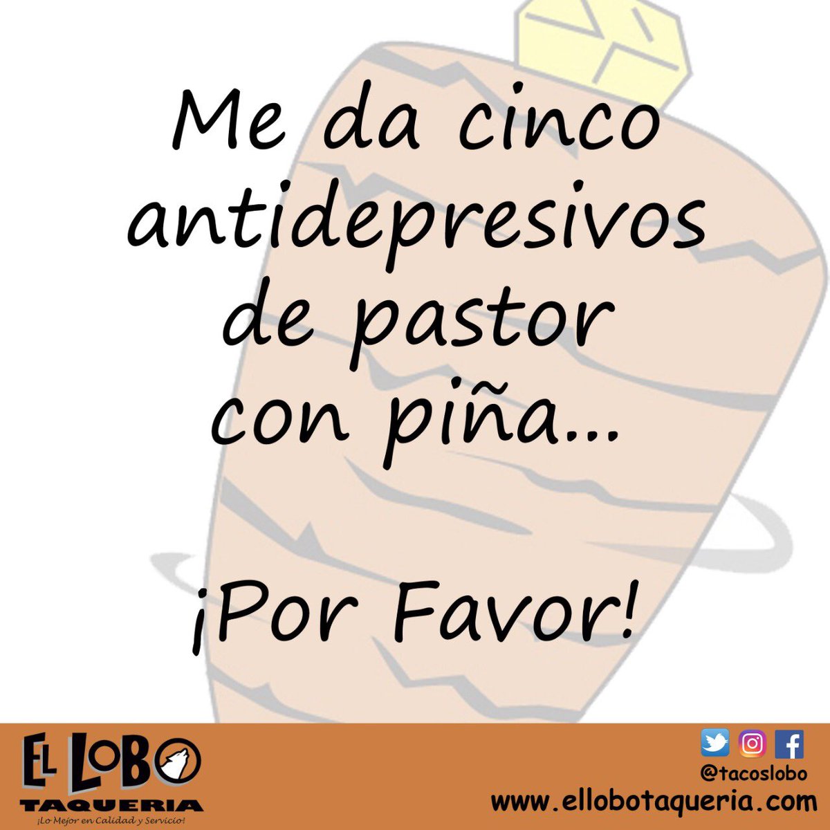 La mejor solución para cualquier depresión.

#tacos #tacoslobo #tacos🌮 #antidepresivos #antidepresivosnaturales #tacosalpastor #ellobotaqueria #tacolover #solucion #5depastor #diamundialdelasaludmental #cdmx #cdmx_oficial #viernes #viernesdetacos