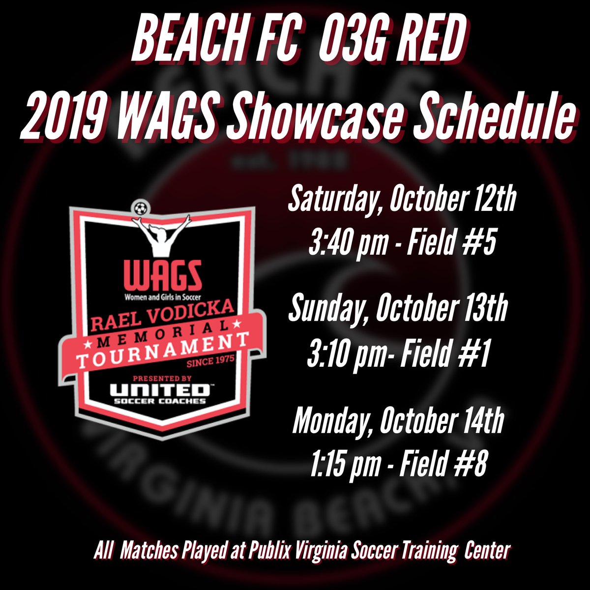 beachfc03gred's tweet photo. It’s Showcase time! Come see us at WAGS this weekend, we are good at this soccer thing. #bfcrollcall #beachfcproud #wagstournament https://t.co/0hzHEMSqWt